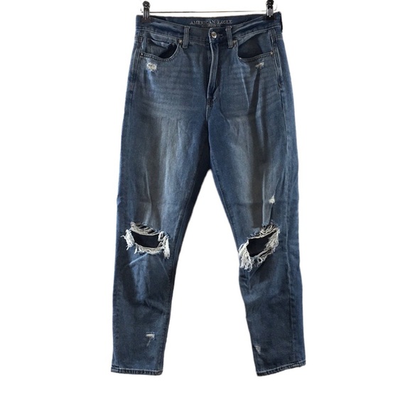 Amerian Eagle Mom Jeans Womens 6 Light/ Medium Wash Distressed Cotton Denim - Picture 1 of 15